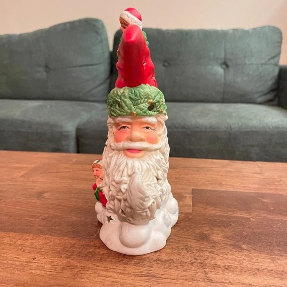 Vtg Santa‎ Elves Celestial Crescent Moon Star Christmas tealight 9